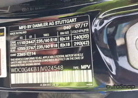 2018 Mercedes-Benz Glc 300 4Matic from USA, damaged, VIN WDC0G4KB1JV024548